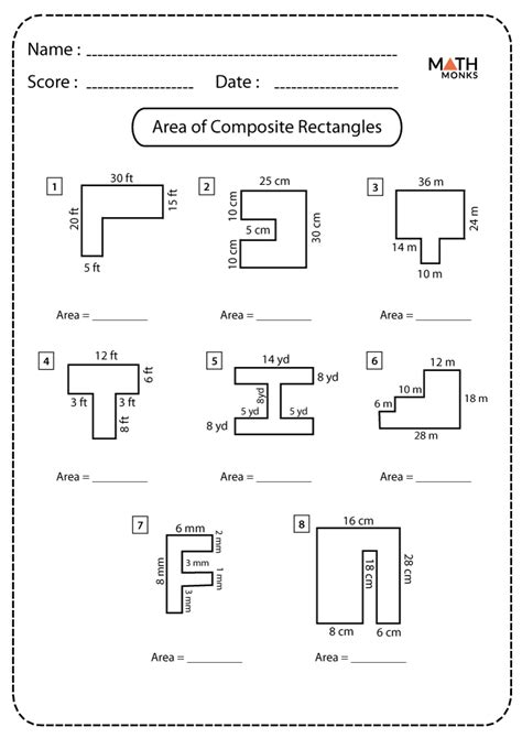 Split the compound shape into two rectangles. . Area of composite figures worksheet answers